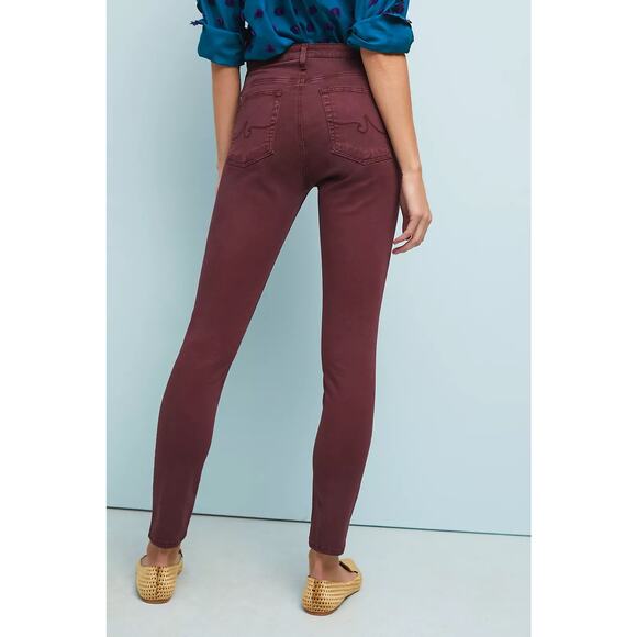 AG Adriano Goldschmied Abbey Ankle Mid-Rise Skinny Ankle Jeans Sz 27 Red Sateen - Picture 2 of 10